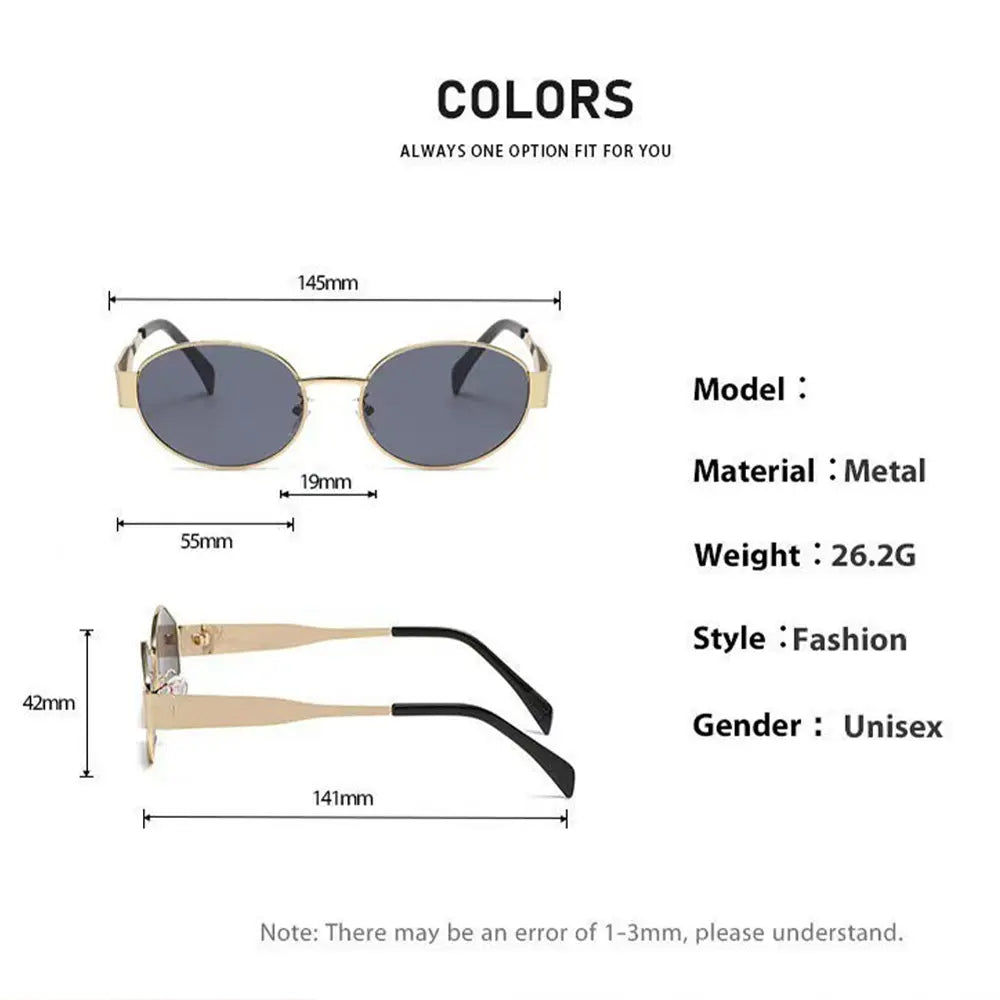 Vintage Metal Oval Sunglasses – Retro Triumphal Arch Design