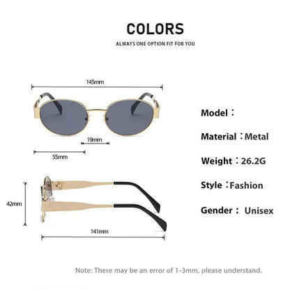 Vintage Metal Oval Sunglasses – Retro Triumphal Arch Design