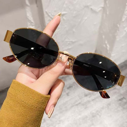 Vintage Metal Oval Sunglasses – Retro Triumphal Arch Design