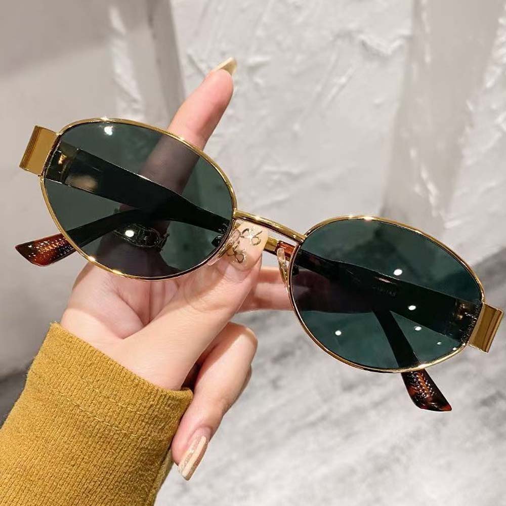 Vintage Metal Oval Sunglasses – Retro Triumphal Arch Design