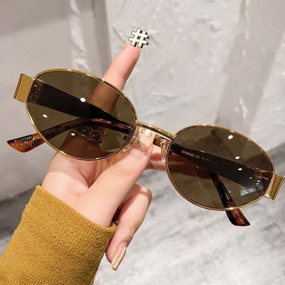 Vintage Metal Oval Sunglasses – Retro Triumphal Arch Design