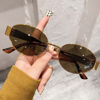 Vintage Metal Oval Sunglasses – Retro Triumphal Arch Design