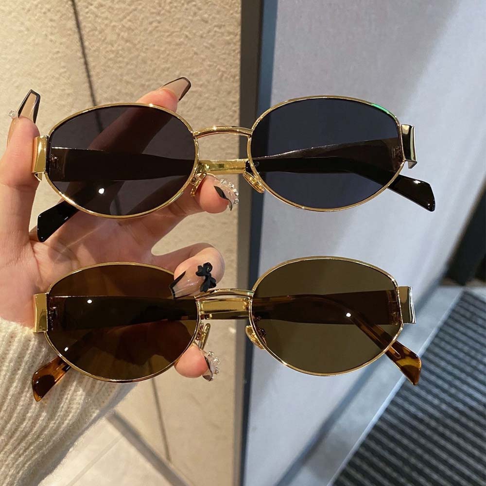 Vintage Metal Oval Sunglasses – Retro Triumphal Arch Design