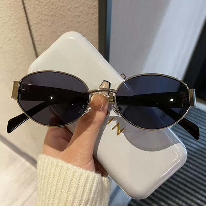 Vintage Metal Oval Sunglasses – Retro Triumphal Arch Design