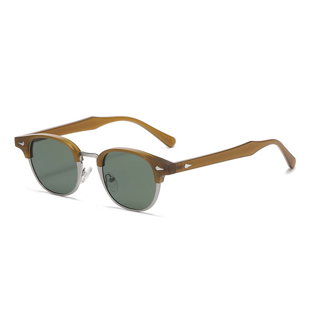 Retro Browline Round Polarized Sunglasses – UV400 Rivet Frame