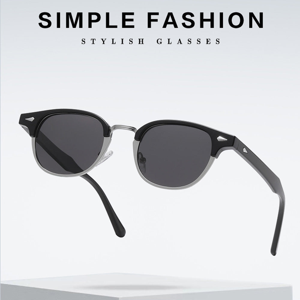 Retro Browline Round Polarized Sunglasses – UV400 Rivet Frame