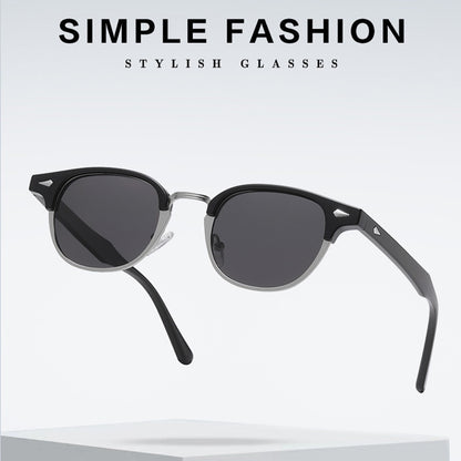 Retro Browline Round Polarized Sunglasses – UV400 Rivet Frame
