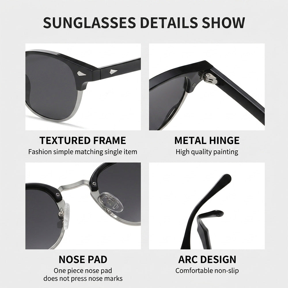 Retro Browline Round Polarized Sunglasses – UV400 Rivet Frame