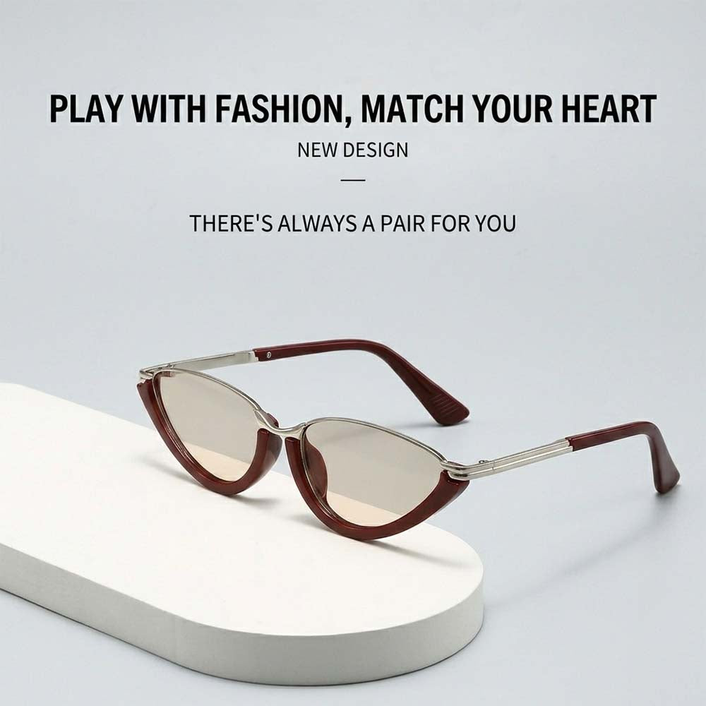 Retro Cat Eye Half-Frame Sunglasses Y2K Punk Metal Frame