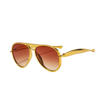 Retro Doppelsteg-Pilotenbrille Vintage Metall UV400 Sonnenbrille