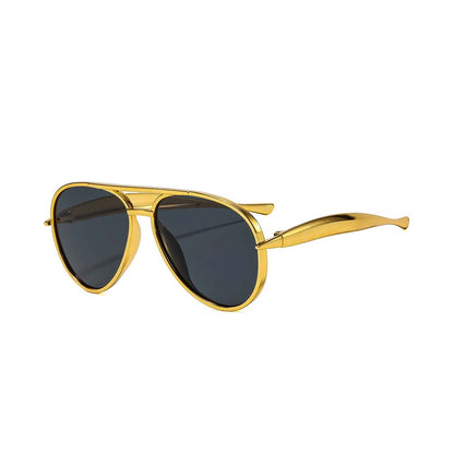 Retro Doppelsteg-Pilotenbrille Vintage Metall UV400 Sonnenbrille