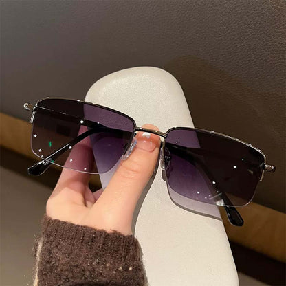 Retro-Halbrand-Rechtecksonnenbrille, minimalistischer UV400-Sonnenschutz mit Metallrahmen