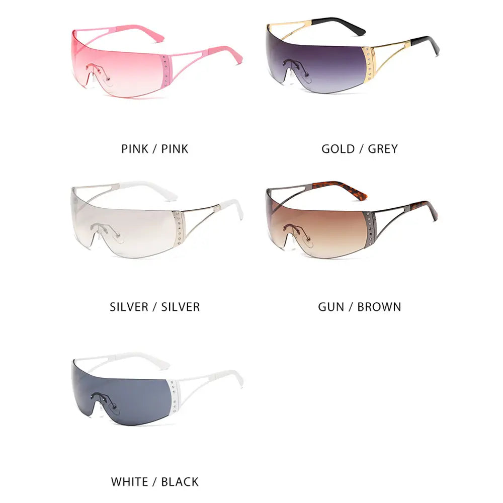 Y2K Rimless Shield Sunglasses Futuristic One-Piece Visor Eyewear