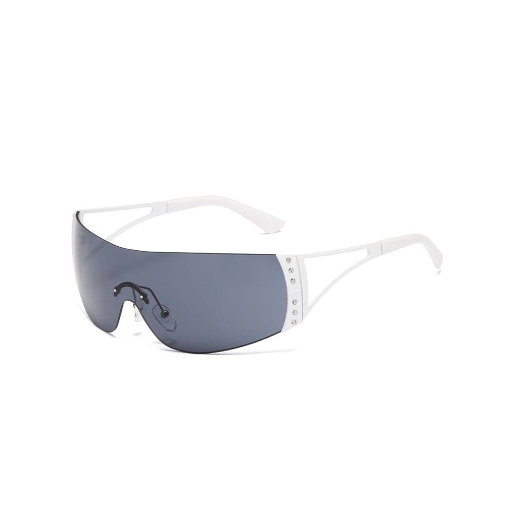 Y2K Rimless Shield Sunglasses Futuristic One-Piece Visor Eyewear