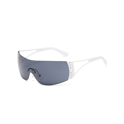 Y2K Rimless Shield Sunglasses Futuristic One-Piece Visor Eyewear