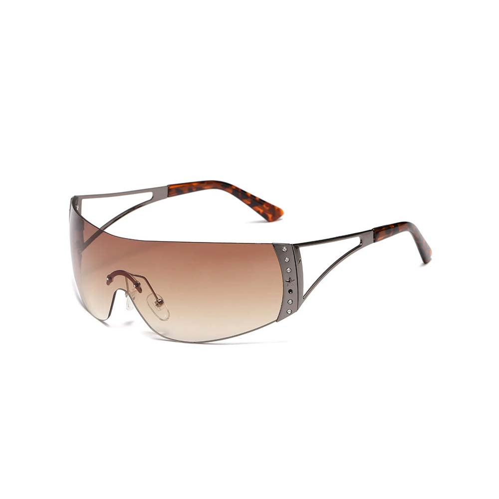 Y2K Rimless Shield Sunglasses Futuristic One-Piece Visor Eyewear
