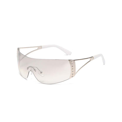 Y2K Rimless Shield Sunglasses Futuristic One-Piece Visor Eyewear
