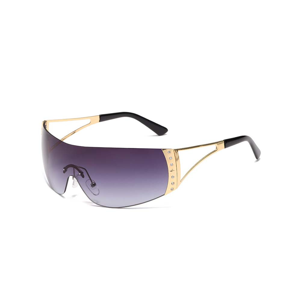 Y2K Rimless Shield Sunglasses Futuristic One-Piece Visor Eyewear