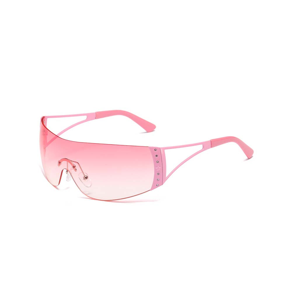 Y2K Rimless Shield Sunglasses Futuristic One-Piece Visor Eyewear